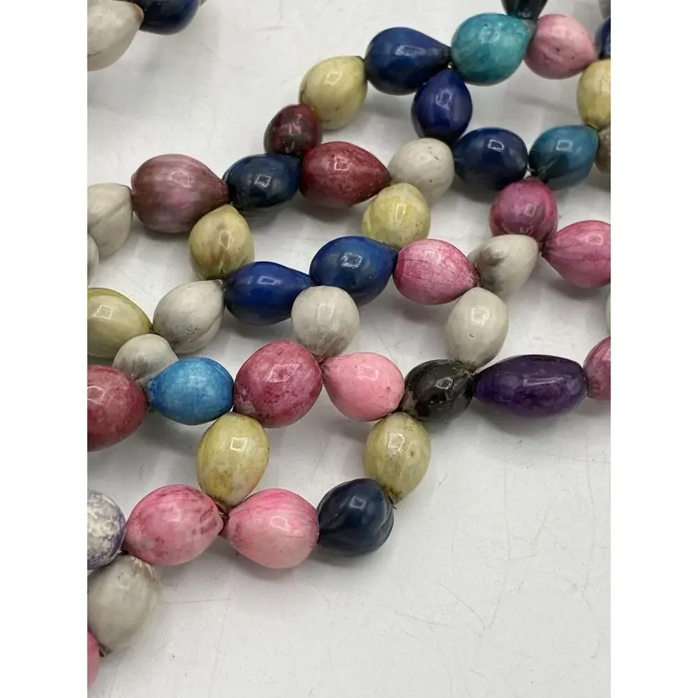 Vintage Long Beaded Belt Multicolor Dyed Beads Boho Wrap Style
